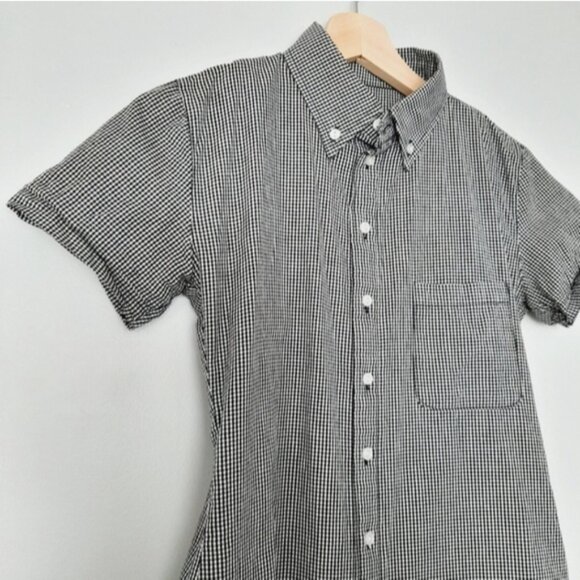 AMERICAN APPAREL Black & White Short Sleeve Gingham Button Down Shirt Top Sz XXS - Picture 5 of 11